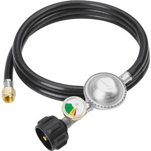 6 Feet Propane Hose with Regulator & Gauge, Universal Gas Grill Regulator for Blackstone 28''/36'' Griddle, Weber Grill, Propane fire Pit and More, 3/8" Female Flare for Most LP Gas Grills (6 Feet)