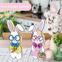2 x YQUQWN 2 Pcs Easter Bunny Decorations for Table Easter Table Decor Wooden Rabbit Table Signs with Relief Bowtie and Flower for Spring Home Tiered Tray Decor Office Table Decorations