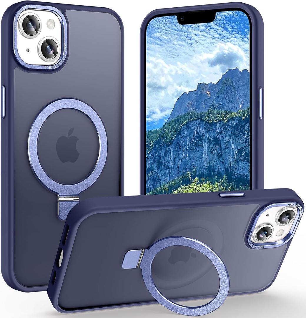 Magnetic for iPhone 13 Case with Ring Stand, [10 FT Drop Protection] [Velvety Touch] Slim Translucent Matte Back Shockproof Phone Case for iPhone 13 6.1'', Blue