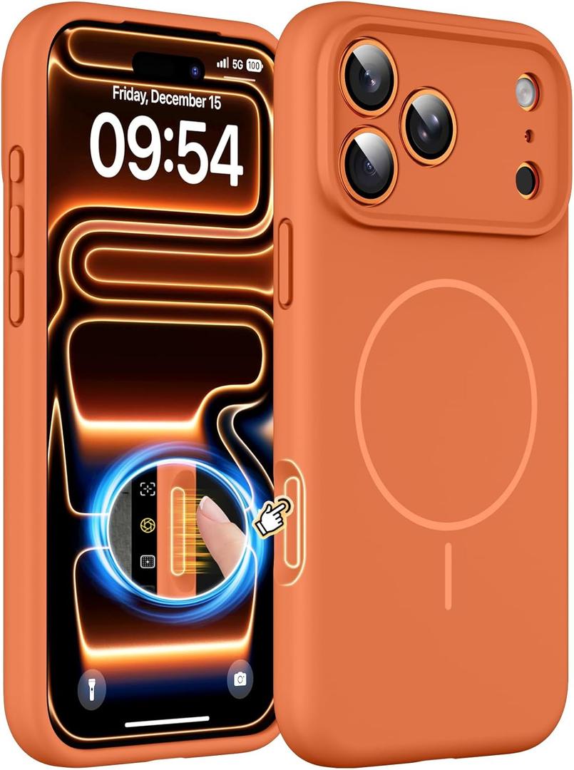 Magnetic for iPhone 17 Pro Case, Compatible with MagSafe, Integrated Silicone Camera Control Cover Protection, 3.0mm Thicken Silicone Phone Cover for 17 Pro 6.3", Orange