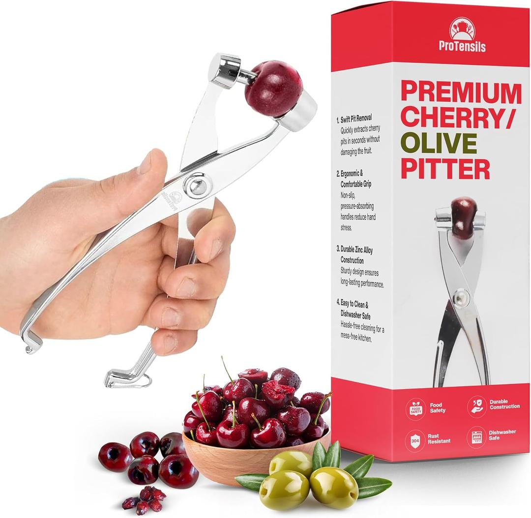 Premium Cherry Pitter Stoner - Olive Pitter Tool Heavy Duty | Quality Finish | Includes Cherry Recipe EBOOK (Silver)