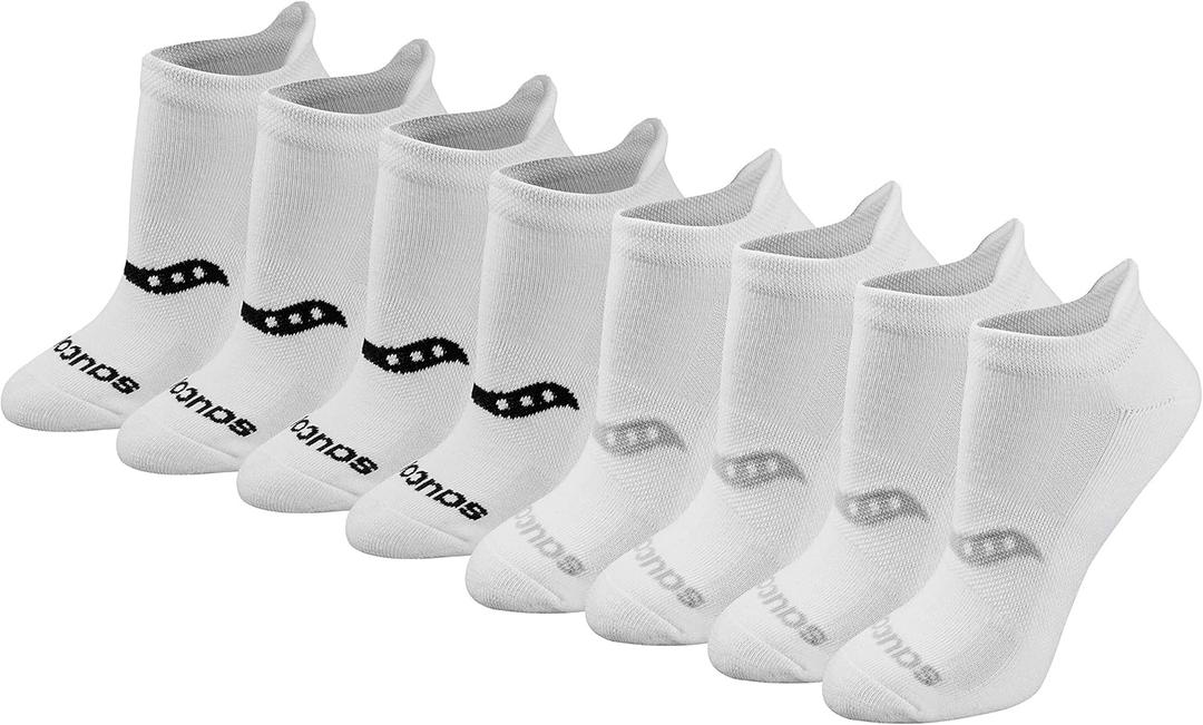 Saucony Women's RunDry Performance 8, 16 Pairs Heel Tab Athletic Socks, S-L, Basic White (8 Pairs), Medium