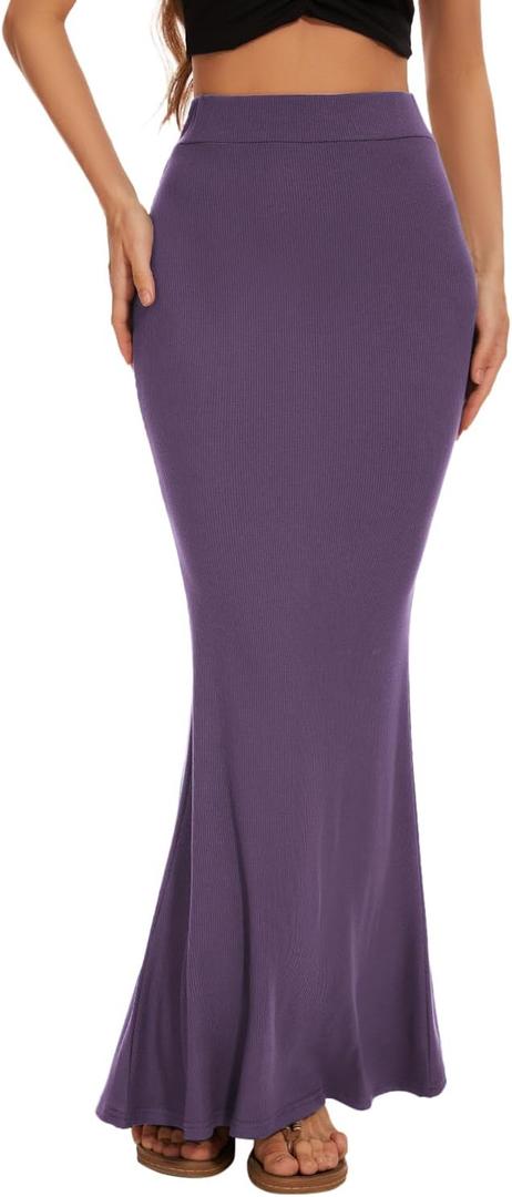 Women Elastic High Waist Stretchy Bodycon Mermaid Skirt (X-Large, Purple)