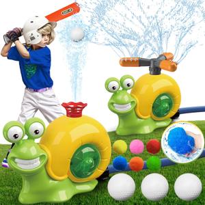 3-in-1 Water Sprinkler Baseball Toy, 360 Rotating Water Baseball Tee & T Ball Sprinkler with Water Balls, Summer Outdoor Water Toys for Kids Backyard Games Lawn Pool, Snail, Ages 3+