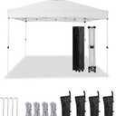 10x10 Pop Up Canopy Tent One-Person Setup, Waterproof & UV-Blocking, Heavy-Duty Steel Frame, Wheeled Bag & Sandbags Outdoor Shade for Beach, Camping, Backyard, Tailgate, Events (White)