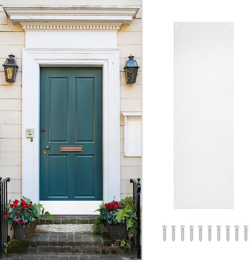 uxcell Door Kick Plate, 10 x 34 Inches Anodized Aluminum Kick Plate Door Plate, 1.5mm (1/16 Inch) Thickness, for Exterior Front Door or Back Door, White (Single Pack)