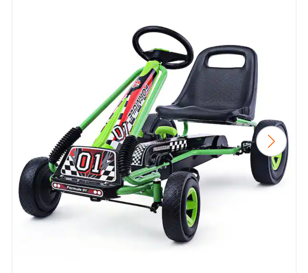 Go Kart 4 Wheel 7.08 in. Pedal Powered Kids Car with Adjustable Seat Green