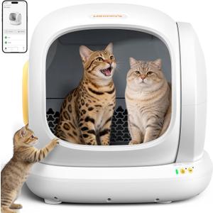 MeoWant Self-Cleaning Cat Litter Box, 75L Extra Large Open Automatic Cat Litter Box for Multi Cats, Integrated Safety Protection/APP Control/Odor Removal Smart Box with Mat & Liner (Yellow)