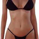 XUNYU Thong Bikini Sets for Women - Brazilian Micro String Bikinis Sexy Two Piece Swimsuit Triangle Top Halter Bathing Suits (Black, S)