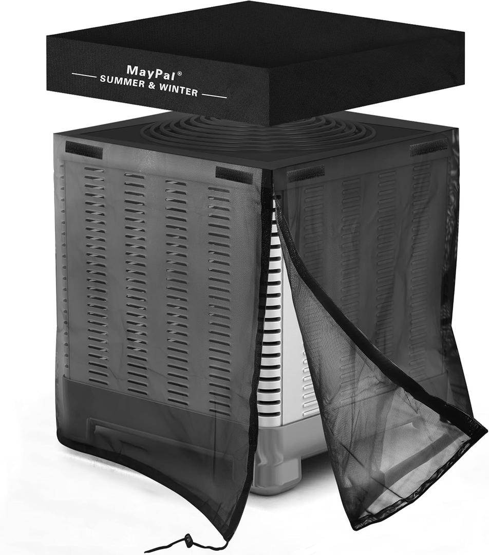 2 in 1 Air Conditioner Covers for Outside Units,Full Mesh & Detachable Waterproof Top AC Unit Defender Cover for All Season,Protect from Leaves,Snow & Dust 32"*32"*36" (Black Mesh)