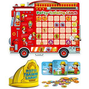 Potty Training Chart with 35 Stickers, 3 Reminder Stickers and Crown for Toddlers Boys and Girls - Potty Training Rewards for Kids - Fireman