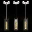 Pendant Ceiling Light Fixture - LED Crystal Pendant Lights for Kitchen Island, Modern Island Light with Bubble Glass - 3 Pack (Nickel-Warm)