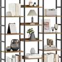 OTK Triple Column 5 Tier Bookshelf, Large Bookcase with 14 Open Display Shelves, Adjustable Industrial Book Shelf with Baffles, Wide Bookshelves for Bedroom, Living Room and Home Office, Rustic Brown