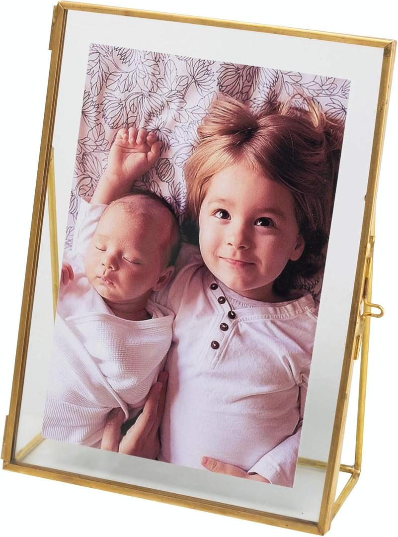 5x7 Gold Photo Frame Vintage Style Antique Gold Standing Picture Frames with Pressed Glass, Brass (5 x 7)