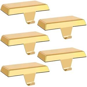 Palonu 6 Pcs Christmas Gold Stocking Holders, Heavy Duty Mantle Hangers with Non-Slip Pad, Weighted Stocking Hooks Christmas Ornaments for Xmas Holiday Fireplace Shelf Window Decoration