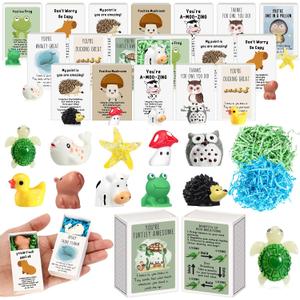 Soulchen 40 Sets Mini Emotional Gifts Bulk for Employee Positive Mental Health Stress Relief Gifts Cute Resin Animal Figurines with Pun Box for Graduation Teacher Veterinary Adults (Funny)