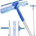 Squeegee for Window Shower Glass Door Cleaning, VOUBIEN Household Squeegee Window Cleaner 2 in 1 Kit with Long Handle, Microfiber Scrubber for Window, Glass Door, Car, Home Floor
