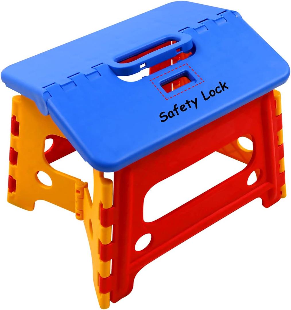 Kids Folding Step Stool for Toddlers Bathroom Sink Safety Lock to Stable1 Pack = Red+Blue