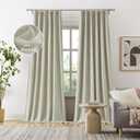 DUALIFE Blackout Pinch Pleated Curtains 132 Inch Long, Linen Blended Farmhouse 100% Blackout Thermal Insulated Back Tab Drapes with Hooks for Track System 2 Panels-Greige/Natural Linen, W40xL132