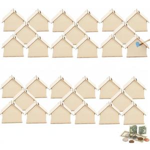 Angoily Piggy Bank, 30pcs Wooden Unfinished DIY Savings Bank House Coin Money Box Bulk for Boys Girls Adults to Saving Money, Tip Jar Cash and Change Container, Make Your Own Craft Party