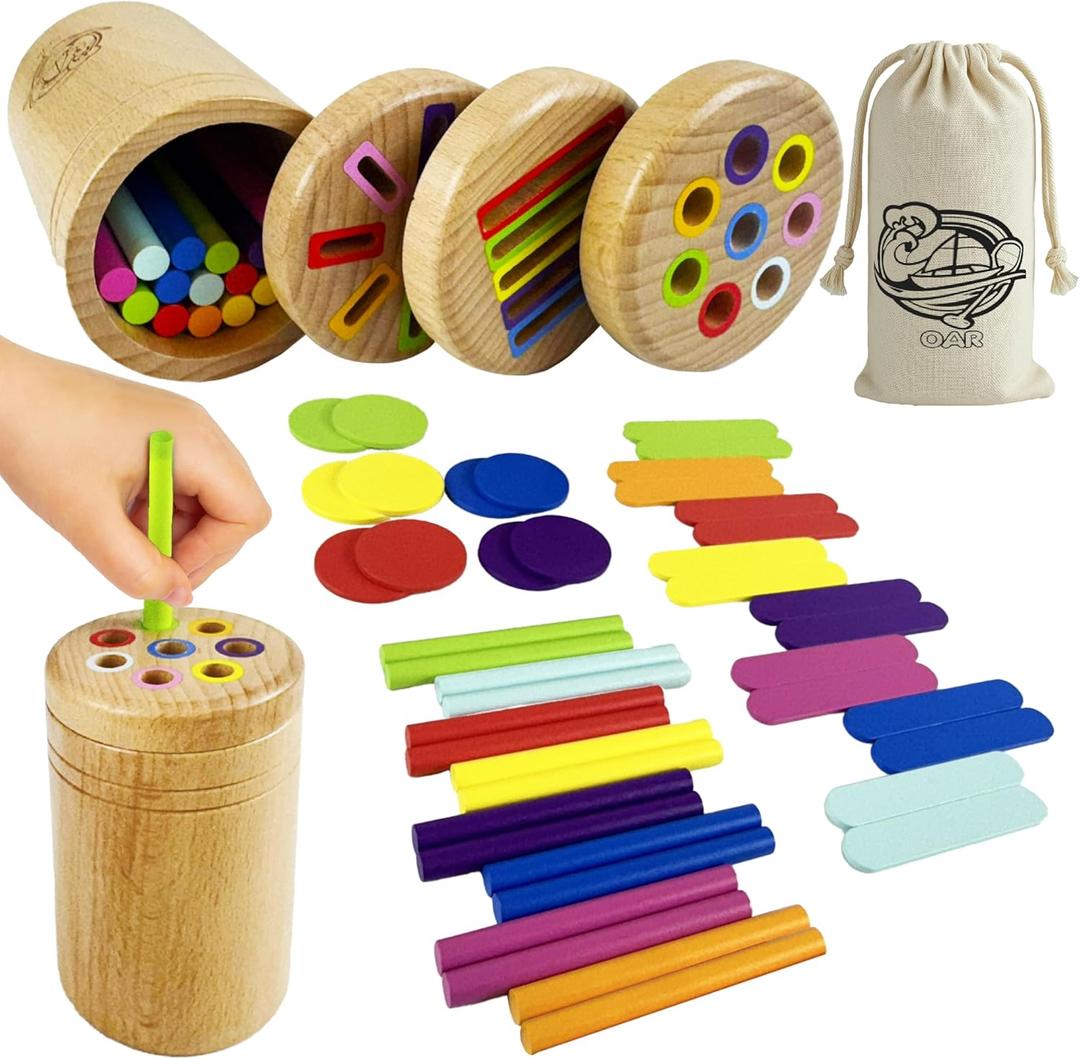OAR Montessori Toys for Toddlers 1-3  3 in 1 Wooden Fine Motor Skills Toy Set | Color Sorting, Coin Drop, Sensory Learning | Educational Beech Wood Toys for Boys and Girls