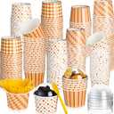 Nosiny 180 Pcs Fall Paper Bowls 9 oz Disposable Thanksgiving Ice Cream Bowls 80 Pcs Fall Cups with Lids and 100 Spoons Autumn Snack Cups for Hot or Cold Food Harvest Party Supplies