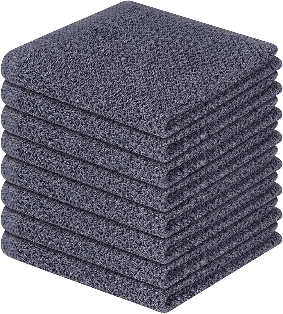 Homaxy 100% Cotton Waffle Weave Kitchen Dish Cloths, Ultra Soft Absorbent Quick Drying Dish Towels, 12 x 12 Inches, 8-Pack, Dark Grey