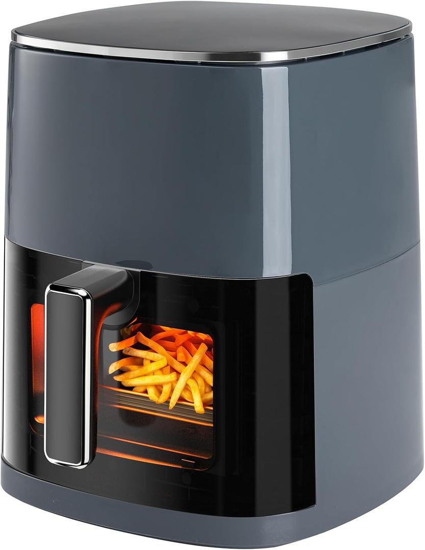OLIXIS Air Fryer 6 Quart with Window Square Air Fryer 12-in-1 Air Fry, Roast, Reheat, Dehydrate, Bake, Steam, Fries, Custard, Chicken, Wings, Sea Food, Vegetabels,400F Grey