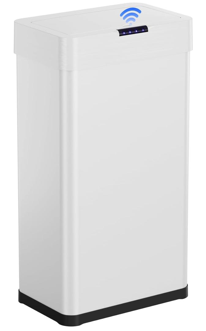 Arlopu Automatic Trash Can,Sensor Motion Stainless Steel Garbage Bin, Touchless Smart Waste Bin, W/Stay-Open, Soft Close Lid, Display Light for Kithchen, Living Room, Office (White, 21.1gal)
