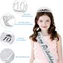 10th Birthday Decorations for Girls,49pcs Silver Dazzle Double Digits Banner, Iridescence Tablecloth, Sash, Tiara, Butterfly Decor, Happy 10th Birthday Cake Topper, Candles, Balloons Arch