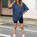 Womens Oversized T Shirts Cotton Loose Fit Short Sleeve Tee Crewneck Workout Summer Tops Fashion Clothes 2025 (M)