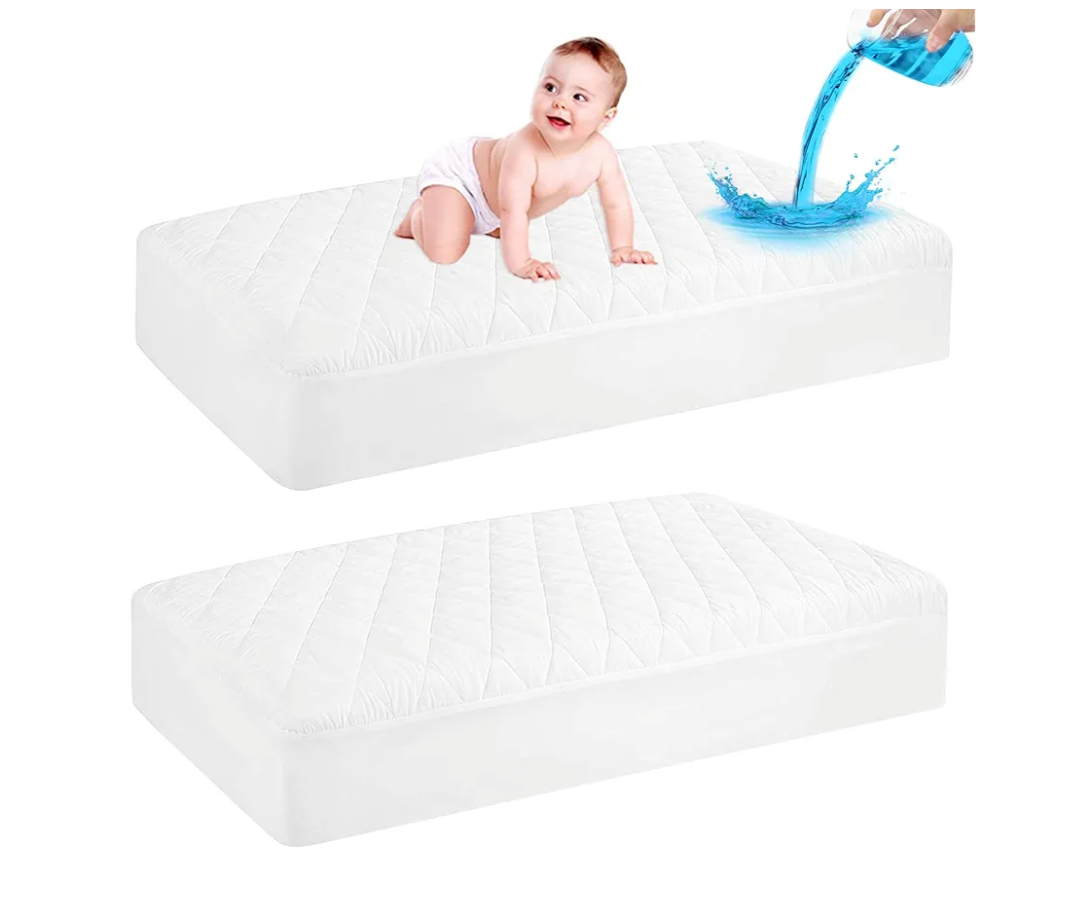 GRT 2 Pack Waterproof Crib Mattress Protector, Quilted Baby Mattress Cover Fitted Deep Pocket from 4" up to 9", Extra Soft Breathable & Noiseless Toddler Mattress Pad 52"x28", White