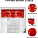 YOSTEV Valance Curtains for Kitchen Windows, Red Sparkle Reindeer Snowflake Christmas Velvet Window Valances, Winter Window Treatment Rod Pocket Valance for Bedroom Bathroom Cafe Room 52x18 inch (Xms 2401)