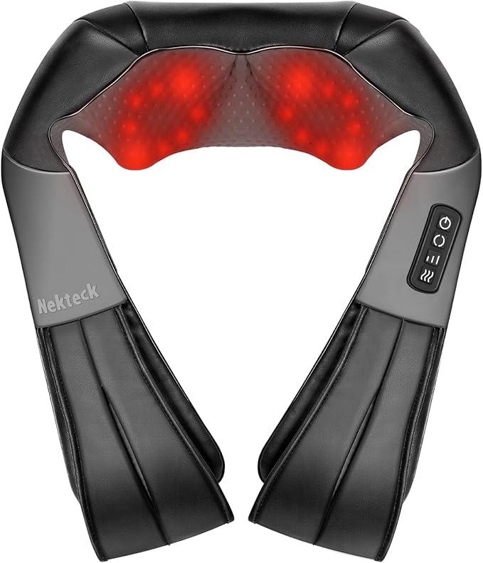 Nekteck Shiatsu Neck Massager with Heat for Pain Relief Deep Tissue, Valentines Day Gifts for Him Her Relaxation, Electric Kneading Back Shoulder Massage (FSA Eligible, HSA Eligible, Not Cordless)