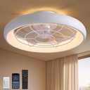 Ceiling Fans with Lights, Low Profile Flush Mount Ceiling Fans with LED Lights and Remote, Modern Ceiling Fans with 6 Wind Speeds Dimmable for Bedroom Living Room Kitchen 20" (White)