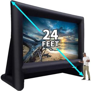 24 Feet Inflatable Projector Movie Screen Outdoor Indoor, Portable Blow Up Cinema Projection Screen, with Air Blower, Tie-Downs and Storage Bag, for Backyard Pool Party Movie Nights