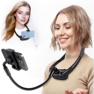 Cell Phone Stand, Neck Cell Phone Holder, Hand Free Flexible Gooseneck Phone Holder for Bed, Neck Phone Holder POV/Vlog Selfie Mount, Universal Multi-Functional Phone Stand for 4.7''-6.7'' Phone (Black)