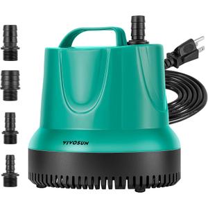 VIVOSUN 1150GPH 100W Submersible Pump for Fish Tank, Pond, Aquarium, Hydroponic Systems with 5ft Power Cord and 4 Nozzles Blue