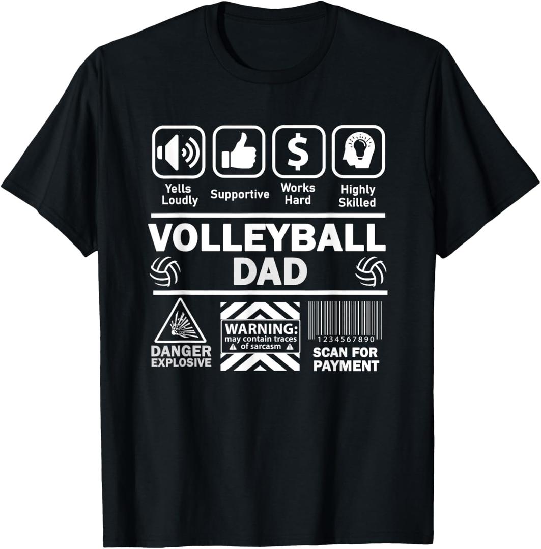 Volleyball Dad Funny Contents of Sports Father T-Shirt (Small, Black)