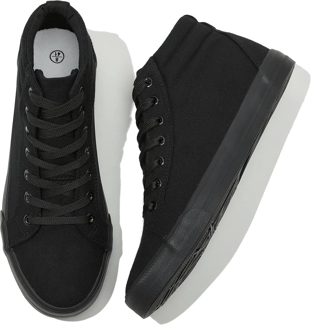 Men's White Canvas High Top Sneakers - Classic Lace-Up Walking Shoes, Light-Weight Soft Casual Tennis Shoes (11, Black)