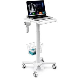 MB-C13-4 Height Adjustable, Lightweight, Anti-Theft, Anti-Slip Medical Laptop Workstation Trolley Cart with Wheels, Oral Scanner Holder, Basket Storage | Tabletop for Dental Office, Hospital, Clinic