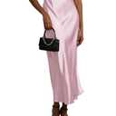 SHENHE Women's Satin Maxi Skirts High Waisted A Line Long Skirts Elegant Office Skirts Pale Pink Medium