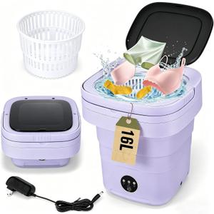 Mini Washing Machine 16L Foldable Small Washer for Underwear, Socks, Baby Clothes - 3 Cleaning Modes with Spin Dryer Basket Ideal for Apartment, RV, Travel, Dorm