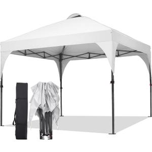 Pop Up Canopy, 10x10 FT Instant Outdoor Canopy Tent with Carrying Bag, 3 Adjustable Heights - Portable for Event, Parties, Camping and More Outdoor Activities (White)