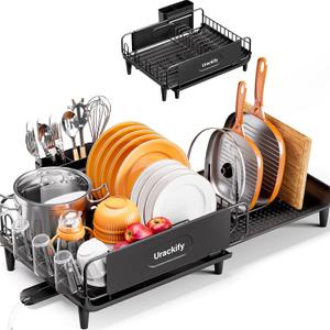 Extendable Dish Drying Rack for Kitchen Counter, Large Expandable Dish Rack with Multifunctional Drainboard for Pan Pot, Collapsible dish drainer, Foldable Plate Strainer for Home Countertop Storage