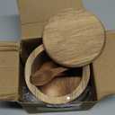 Acacia Wood Salt and Pepper Bowl, Nature Wood Salt Cellar and Spices Storage Box With Built-in Spoon and Magnetic Swivel Lid (Single Compartment 6.5 oz)