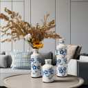 JHDACEDECO Blue and White Floral Ceramic Vase Set, 3 Pieces Small Flower vase for Home Decoration, Modern Farmhouse Decoration, Living Room,Table Shelf