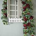 MISSPIN Artificial Eucalyptus Garland with Flower Vintage Faux Peony Rose Vine Greenery Decorative Table Centerpieces for Spring Wedding Arch Door Arrangement Party Decor