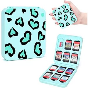 DLseego Game Card Case for Switch Lite/Switch/Switch OLED, Love Heart Design Switch Game Cartridge Memory Card Portable Storage with 12 Game Card Slots and 12 Micro SD Card Slots-Green 2 Pack