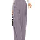 FUNYYZO Women's Wide Leg Pants High Elastic Waisted in The Back Business Work Trousers Long Straight Suit Pants, S